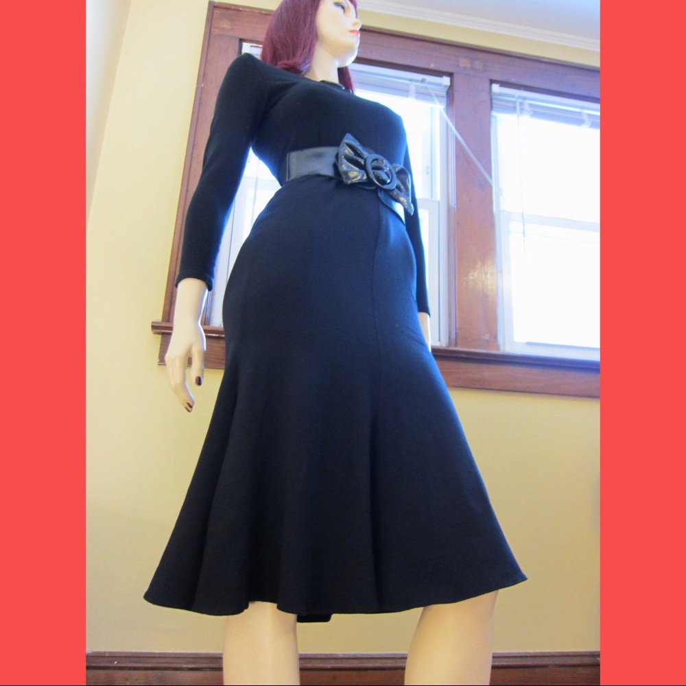 VTG 80s Vamp Sexy Formfit Black Lycra Wiggle Dress